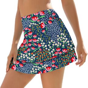 WOWENY Swim Skirt for Women 2 Layered Ruffled Flowy Floral High Waisted Swimsuit Built-in Swim Bikini Bottoms