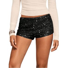 SOLY HUX Women's Sequin Shorts Y2k Low Rise Sparkly Glitter Party Club Mini Shorts
