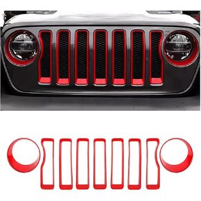 MAXDOM Grille Inserts Headlight Covers Set Fits for Jeep (2020-2023) Gladiator JT (Red, Gladiator JT)
