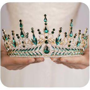 JWICOS Baroque Green Tiara Crown for Women - Rhinestone Wedding Tiara and Prom Pageant Birthday Party Valentine's Costume