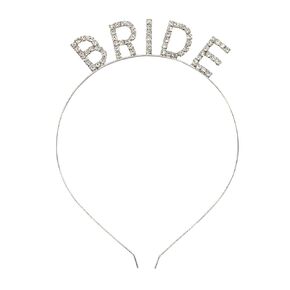 AUEAR, Rhinestone Bride Headband Elegant Bride Crown Bachelorette Party Headbands (Silver)