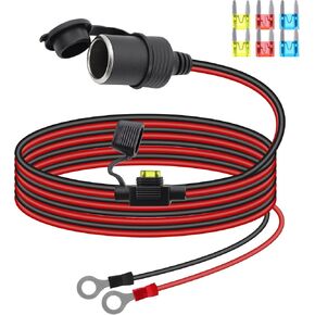 RIIEYOCA 12V 24V سجائر أخف السجائر كابل تمديد المقبس ، و 16AWG سيارة سجائر أخف وزناً من الحبل الطرفي حلقة العيينة مع غطاء مقاوم للماء وفتيل 20A للسيارات والشاحنات والقوارب ، إلخ. （3M）