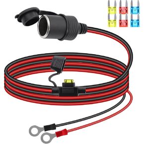 RIIEYOCA 12V 24V سجائر أخف السجائر كابل تمديد المقبس ، و 16AWG سيارة سجائر أخف وزناً من الحبل الطرفي حلقة العيينة مع غطاء مقاوم للماء وفتيل 20A للسيارات والشاحنات والقوارب ، إلخ. （3M） in Kuwait