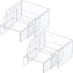 Chuangdi 2 Sets Acrylic Display Risers, Product Stand, Jewelry Display Riser Shelf Showcase Fixtures for Dessert Cupcake Candy Figure Treat Action Showcase(Rainbow Color,Small Set)