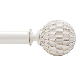 Vintage White Curtain Rod for Windows 66 to 120 inch, 1-inch Heavy-Duty Adjustable Curtain Rod with Decorative Pinecone finials for Farmhouse Living room, Bedroom, Dining room