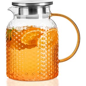 PARACITY Glass Pitcher Squama Designed 64 oz, High Borosilicate Water Pitcher, Iced Tea Pitcher with Lid and Spout, Large Bore Design for Easy Cleaning, for Cold/Hot Drinks, Iced Tea, Juice, Milk