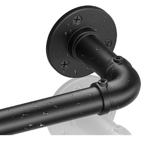 QouaraCurtain Rods for Windows 16 to 48, 1 Inch Wrap Around Industrial Curtain Rod, Heavy Duty Blackout Curtain rods,Adjustable Outdoor Curtain Rods for Patio,Matte Black