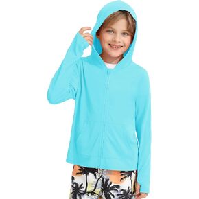 WISREMT Girls Boys Neon Shirt UPF 50+ Rash Guard Long Sleeve Athletic Hoodie Sweatshirt Quick Dry Swim Cover Up Sun Shirts