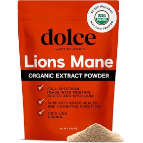 مسحوق خلاصة الفطر العضوية للأسد العضوي - التركيز ودعم الذاكرة - 2.12oz nootropic Superfood للشاي والقهوة والعصائر - خلاصة الأسد النقية