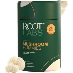 Mushroom Gummies | No Added Sugar | Lions Mane, Reishi, Cordyceps | Natural Mushroom Blend | Non-GMO | Plant-Based | 300 mg | 60 Gummies