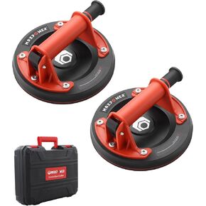 MAXPOWER 8 inch Glass Suction Cups, 2 Pack Heavy Duty Vacuum Suction Cups with Plastic Handle and Carrying Case, 440lbs/200KG Safe Load Capacity