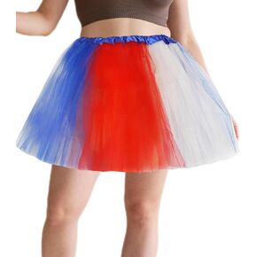 Plus Size 2XL/3XL Women Red White Blue Tutu USA American Flag Tulle Skirt Adult Teens 4th of July Patriotic Costume in Kuwait