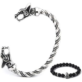 BAVIPOWER Viking Double Wolf ScandinavianStainless Steel Bracelet