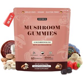 Lions Mane Mushroom Gummies للبالغين ، و 4000 ملغ من مستخلص الفطر و 250 ملغ من Ashwagandha ، والدعم المعرفي ، والمزاج ، وصحة الدماغ والذاكرة ، والطاقة ، و Reishi ، و Cordyceps ، وتركيا ،