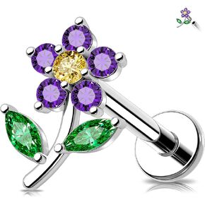 MeIighting Flower Helix Earring 16G Internally Threaded Cartilage Earring Stainless Steel 316L CZ 8 mm Flat Back Earring Tragus Stud Conch Earring for Women