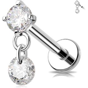 Meiighting 16g dangle helix stud titanium g23 flat back repring tragus tragus jewelery clear cl cz conch lebe lebe jewelry for women 6/8 mm in Kuwait