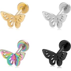 4Pcs 16G Stainless Steel Butterfly Lip Rings Labret Studs Small Cartilage Tragus Helix Stud Earrings Medusa Piercing Jewelry for Women