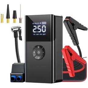 Portable Car Jump Starter with Air Compressor,4000A 180PSI Car Battery Jump Starter,(All Gasfor 10L Gas/9L Diesel) 12V Jump BoxBattery Jumper Starter, Large LCD Display, 2 Lights