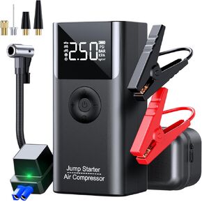 Jump Starter with Air Compressor, LERTIN 2500A 150PSI Portable Car Battery Jump Starter Pack, 12V Jump Box with USB Fast Charge, for up to 9.0 Gas/8.0L Diesel Engine, 3 Modes Lights/Large LCD Display