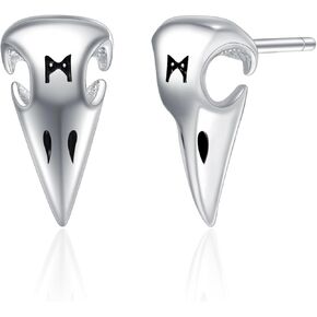 Stud Earrings for Men Women 925 Sterling Silver Flat Back Stud Earrings Viking/Crow Skull/Wolf/Ace of Spades Earring