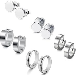 Jstyle 5 Pairs Hypoallergenic Stainless Steel Earrings For Sensitive Ears Simple Stud and Hoop Earrings Huggie Earring Set 18G Silver