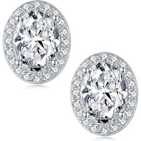2CT Moissanite Stud Earrings for Women Men, D Color Ideal Cut 925 Sterling Silver Solitaire Moissanite Earrings with Certificate of Authenticity (Halo Oval)