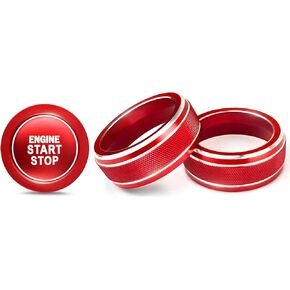 AC Climate Control Knob Cover for Toyota RAV4 2019-2025, Push Start Button Cover for Car Interior Decoration Accessories, Aluminum Alloy, 4Pcs/Kit (Red)