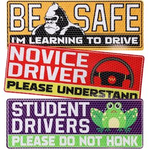 3pcs Student Driver Magnet for Car, New Driver Sign Be Safe Please Understand Do Not Honk Funny Novice Rookie Driver Sticker Waterproof Anti-Fading