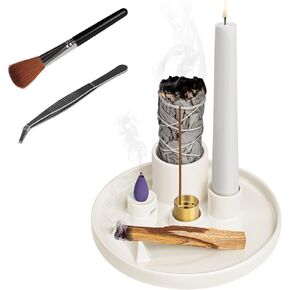 Ceramic Incense Burner,6 in 1 Multifunction Incense Holder|Sage Holder for Burning|Palo Santo Holder|Candle Holder|Incense Cone Holder|Moon Shape Stand,Ash Catcher Tray for Meditation Yoga Room