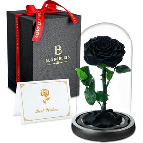 Preserved Flowers Real Black Rose in Glass Dome, Forever Flowers Gift for Wife, Mon, Daughter, Grandma, Eternal Flowers for Mothers Day, Valentine's Day, Thanksgiving Day, Birthday