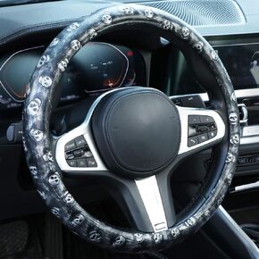 Embossed Skull Steering Wheel Cover, Skull Car Accessory, Microfiber Leather with Anti-Slip Lining, Fits 14.5"-15" Steering Wheels