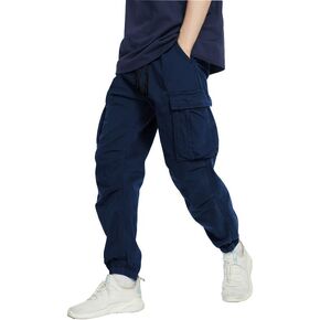 WZIKAI Mens Casual Joggers Pants Cotton Elastic Waist Drawstring Cargo Pants Fashion Athletic Outdoor Track Jogging Sweatpants Navy Blue M