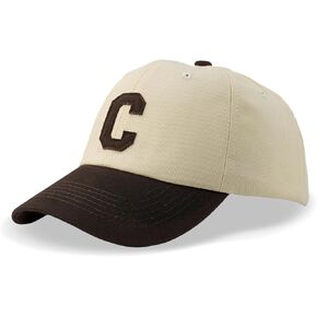Letters C Baseball Cap, Unisex， Adjustable, Beige with Brown Brim