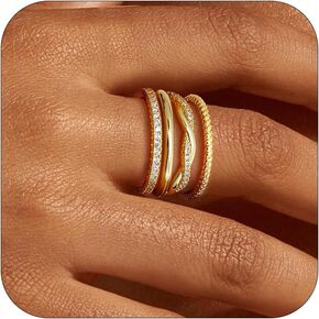 Gold Stackable Rings for Women Non Tarnish - Dainty 18K Gold Plated Stackable Thin Rings Cubic Zirconia Thumb Ring Set Trendy Statement Promise Wedding Bands Engagement Ring for Women Size 5-10