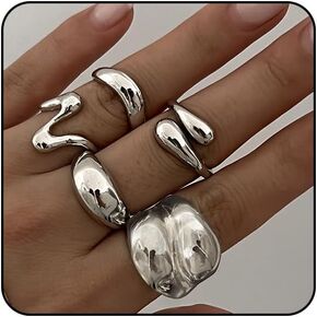 Chunky Gold Rings for Women Non Tarnish Vintage Gold Stackable Ring Thick Statement Silver Rings for Women Chunky Gold Jewelry