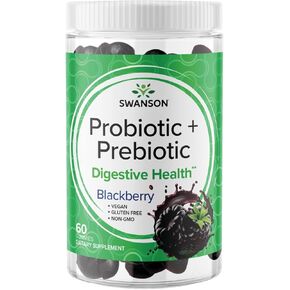 Swanson Probiotic + prebiotic Gummies - ملحق الدعم الجهاز الهضمي تعزيز وظيفة الجهاز الهضمي وانتظام الأمعاء - يساعد على دعم صحة المناعة - (Blackberry ، 60 Gummies)