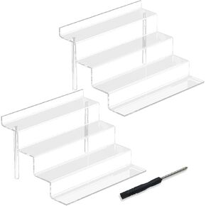 2 pack Acrylic Risers Display Stands, Clear Perfume Organizer for Dresser, 4 Tier 9" Acrylic Tiered Stand, Figure Stand Display Tiered Shelf for Lotion Organizer, Cake Stand Display, Skincare Stand