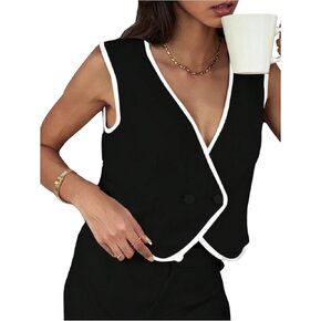 GORGLITTER Women's Sleeveless Casual Vest Tops Cardigans V Neck Asymmetrcal Button Business Work Office Blazer Vests