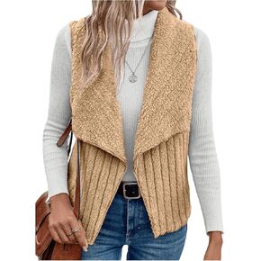 Verdusa Women's Fuzzy Fleece Cardigan Vest Waterfall Collar Sleeveless Teddy Jacket