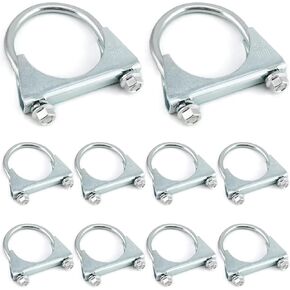 QWORK Stainless Steel U-Bolt Muffler/Exhaust Clamp (2.5" Diameter), 10 Pack U-Bolt Muffler Tip Exhaust Hook