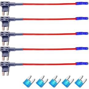 5PCS Car Fuse Tap 12V, Add-a-Circuit Fuse Adapter, Mini ATM APM Blade Fuses Connector Kit, Universal for Vehicles Trucks Boats (Black