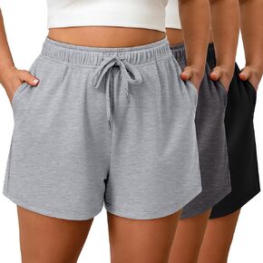 3 Pack Plus Size Women's Drawstring Sweat Shorts Athletic Workout Comfy Lounge Shorts with Pockets