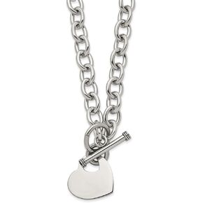 Stainless Steel Polished Heart Toggle on an Open Link Chain Necklace for Women 18"", White, AFJ-QG-SRN1464-18-PK