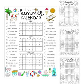 4 PCS Summer Calendar Poster June July August Planner Garge Wall Clable Summer Actory Faction Paper Scipsists Family Planner Sched (White)