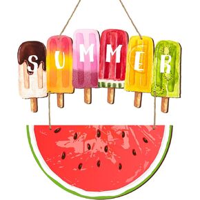 Namalu Hello Summer Decorations for Home Watermelon Door Hanger Sign 11 x 11.8 Inch Wooden Welcome Hanging Door Sign Decorative Ice Lolly Sunmmer Wall Decor for Front Door Wall Home