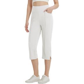 baleaf Womens Capri Yoga Pants with 4 Pockets Capris Leggings Dressy Casual Stretch Crop Lounge Straight Open Bottom Summer
