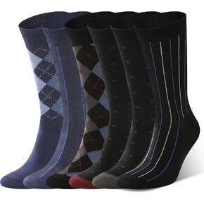 BAMBOO COOL Men's Dress Socks Crew Socks,Bamboo Viscose Lightweight Thin Argyle Pattern, Ribbed, striped 3/6 Pack