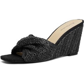Women's Wedges Slippers Fabric Heels Slip on Comfy Evening Dress Sandals Square Toe Shoes for Women 3.3" Heels