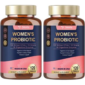 Probiotics for Women, 120 Billion Women Probiotic, Digestive Enzymes & Prebiotics, with Akkermansia, Cranberry, D-Mannose, for Gut, Vaginal, Urinary, Immune, PH Balance, 120 Vegan Capules