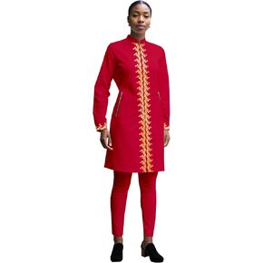 Women's Suit Gold Embroidery Blazer and Pants Set Dashiki Jacket Traditional African Clothes with Chain